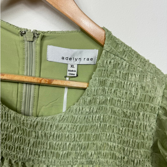 Adelyn Rae Jules Smocked Burnout Chiffon Minidress in Green Size XL - Picture 6 of 11